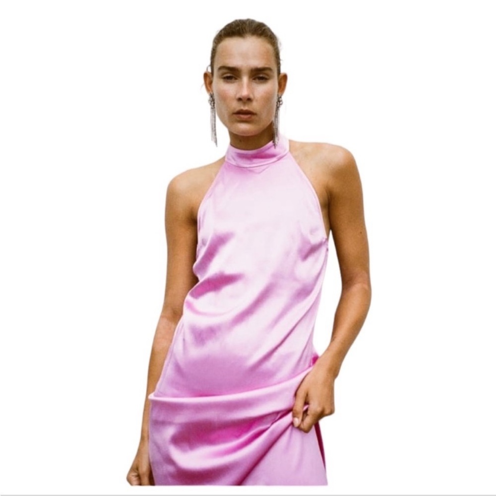 Zara satin pink dress